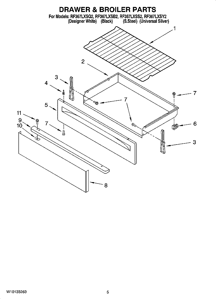 DRAWER & BROILER PARTS Diagram and Parts List for RF367LXSB2  Whirlpool Range