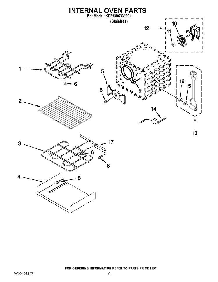 INTERNAL OVEN PARTS Diagram and Parts List for KDRS807XSP01  KitchenAid Range