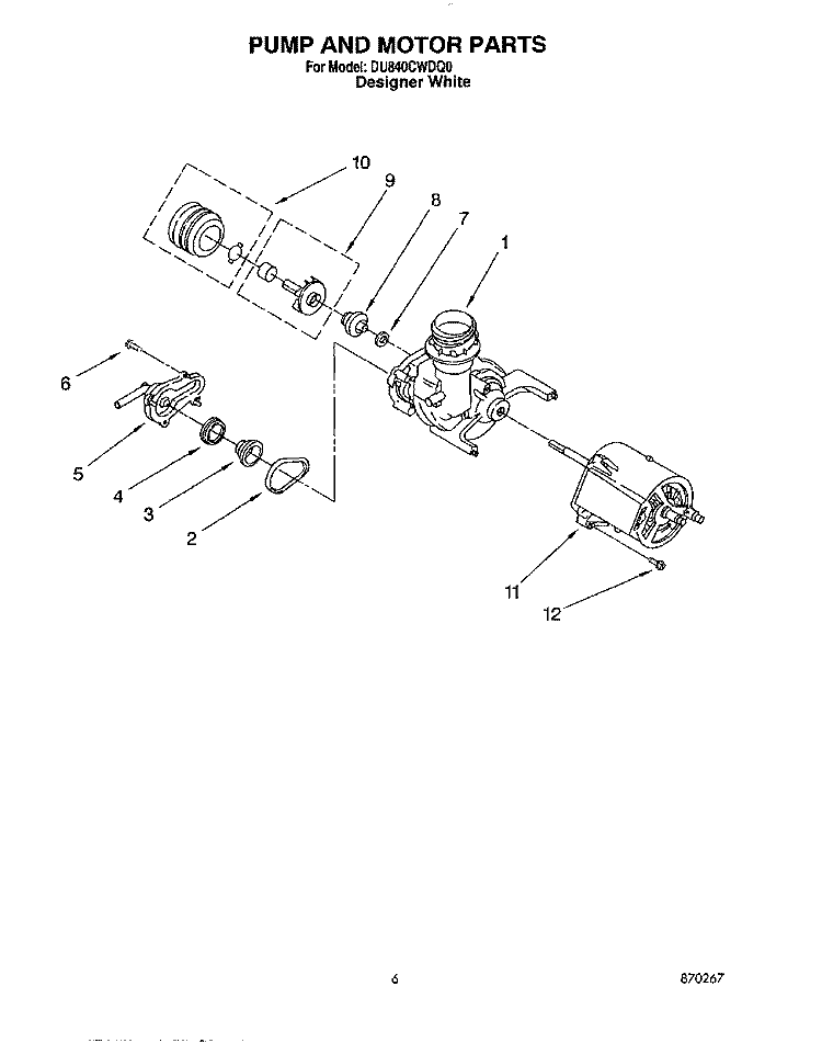 PUMP AND MOTOR Diagram and Parts List for DU840CWDQ0  Whirlpool Dishwasher