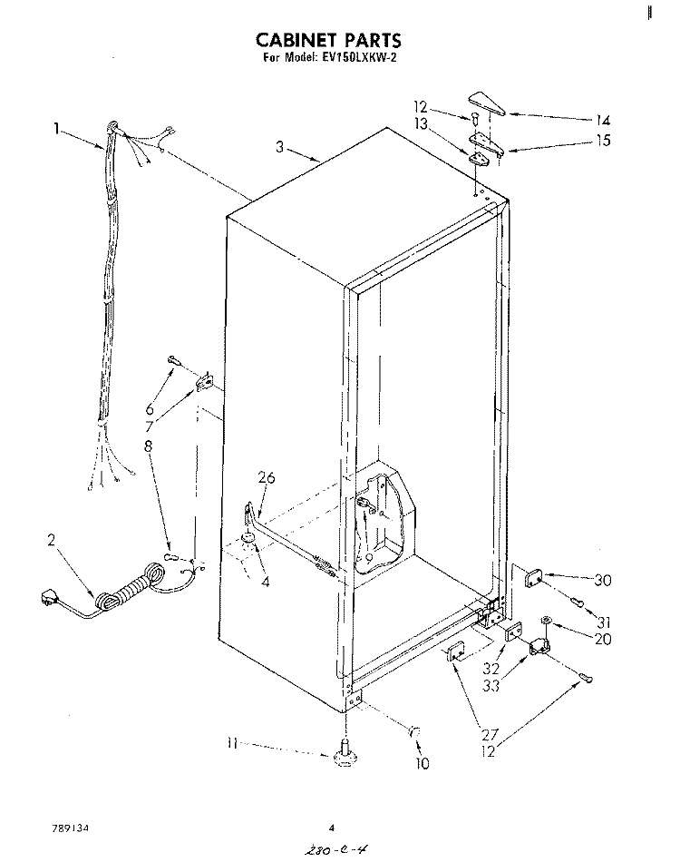 CABINET Diagram and Parts List for EV150LXKW2  Whirlpool Freezer