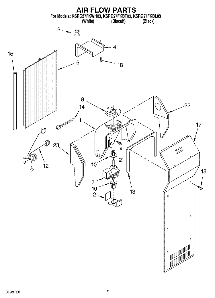 AIR FLOW Diagram and Parts List for KSRG27FKBL03  KitchenAid Refrigerator