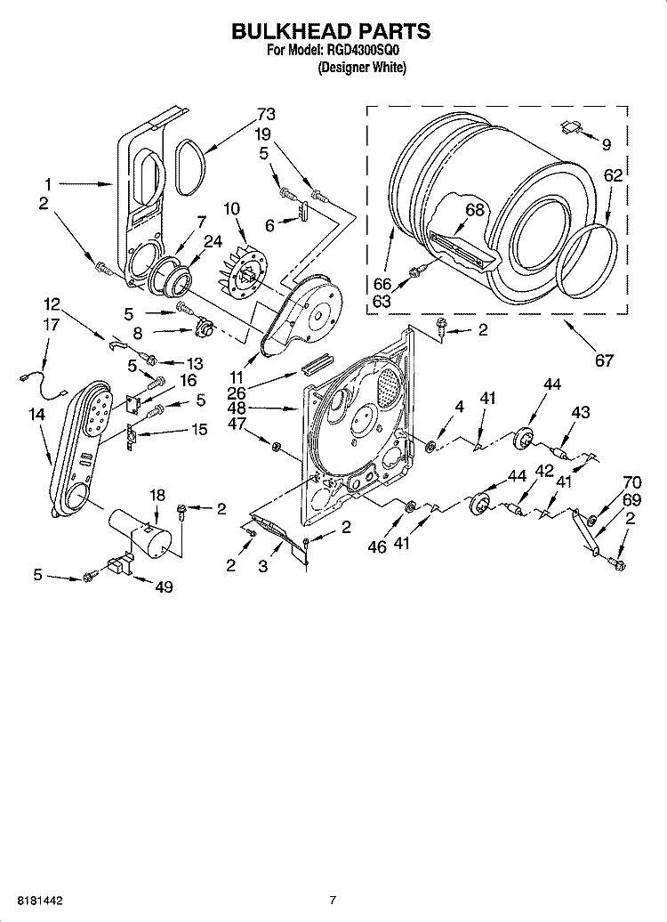 BULKHEAD PARTS, OPTIONAL PARTS (NOT INCLUDED) Diagram and Parts List for RGD4300SQ0  Roper Dryer