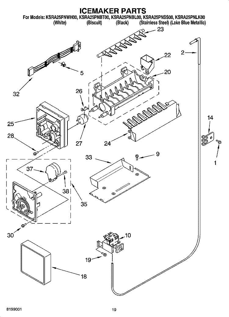ICEMAKER PARTS, PARTS NOT ILLUSTRATED Diagram and Parts List for KSRA25PNBT00  KitchenAid Refrigerator
