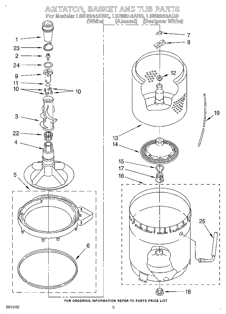 AGITATOR, BASKET AND TUB Diagram and Parts List for LSN8244AW0  Whirlpool Washer