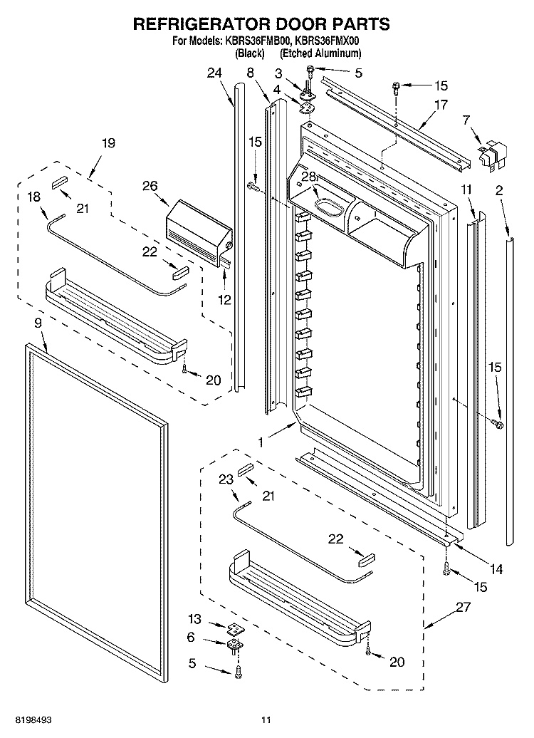 REFRIGERATOR DOOR PARTS Diagram and Parts List for KBRS36FMB00  KitchenAid Refrigerator