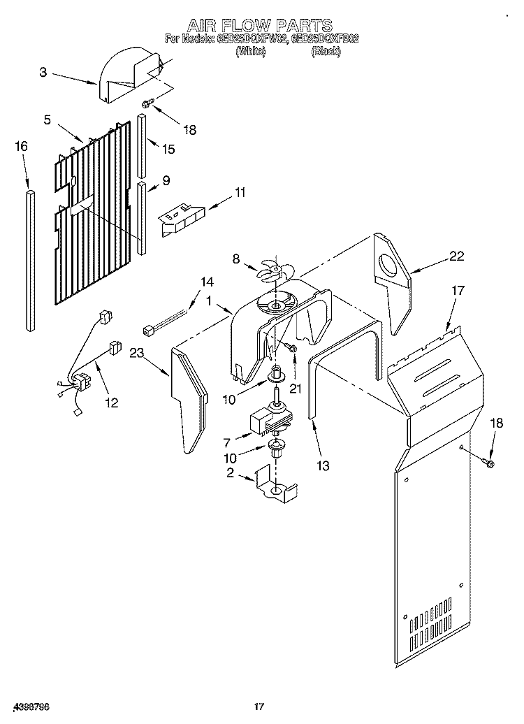 AIR FLOW Diagram and Parts List for 6ED25DQXFB02  Whirlpool Refrigerator