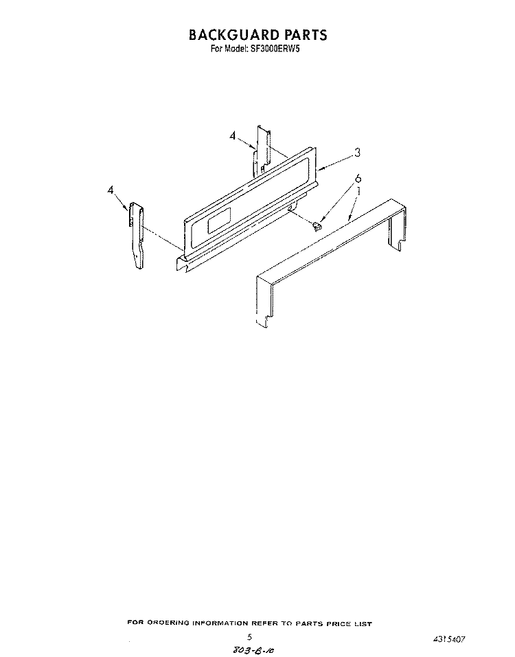 BACKGUARD Diagram and Parts List for SF3000ERW5  Whirlpool Range