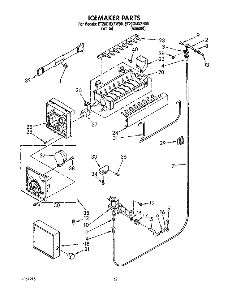 ICEMAKER, LIT/OPTIONAL Diagram and Parts List for ET20GMXZN00  Whirlpool Refrigerator