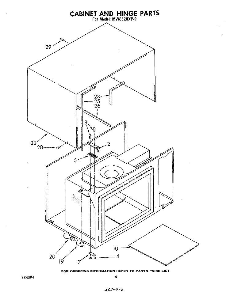 CABINET AND HINGE Diagram and Parts List for MW8520XP0  Whirlpool Microwave