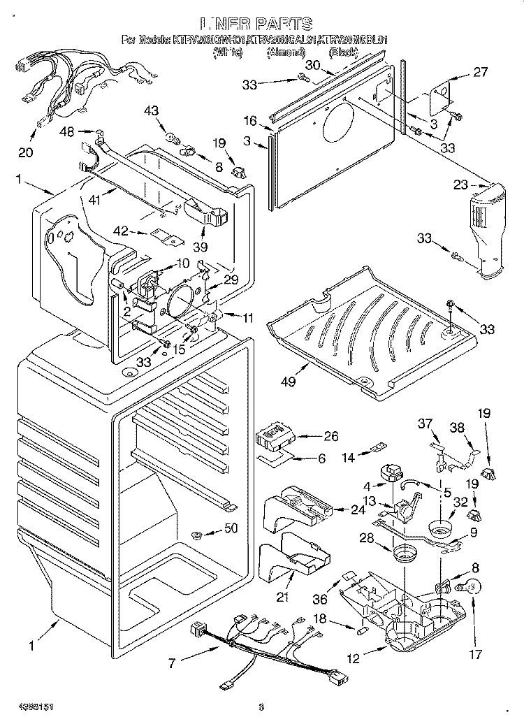 LINER Diagram and Parts List for KTRV20MGBL01  KitchenAid Refrigerator