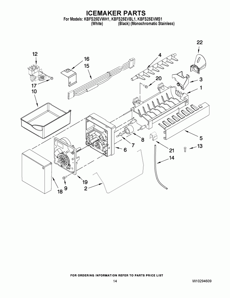 ICEMAKER PARTS Diagram and Parts List for KBFS25EVMS1  KitchenAid Refrigerator