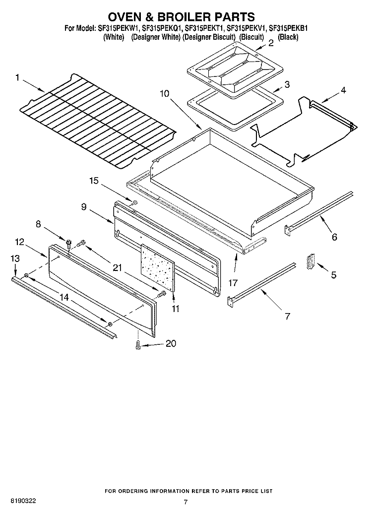 OVEN & BROILER PARTS Diagram and Parts List for SF315PEKT1  Whirlpool Range