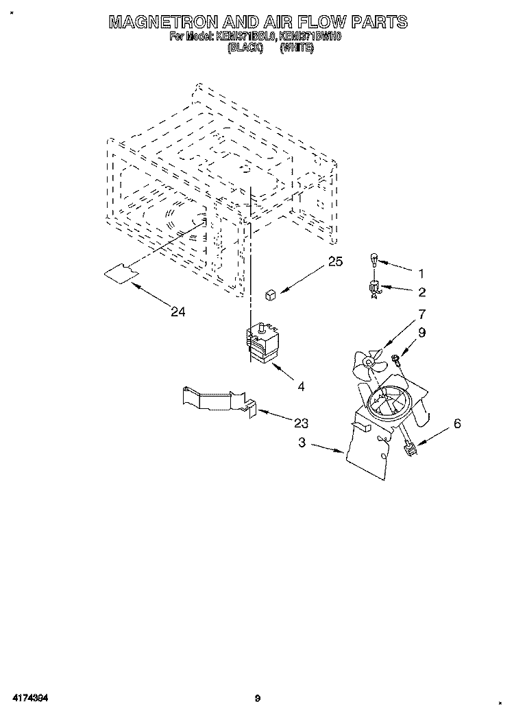 MAGNETRON AND AIR FLOW Diagram and Parts List for KEMI371BBL0  KitchenAid Wall Oven