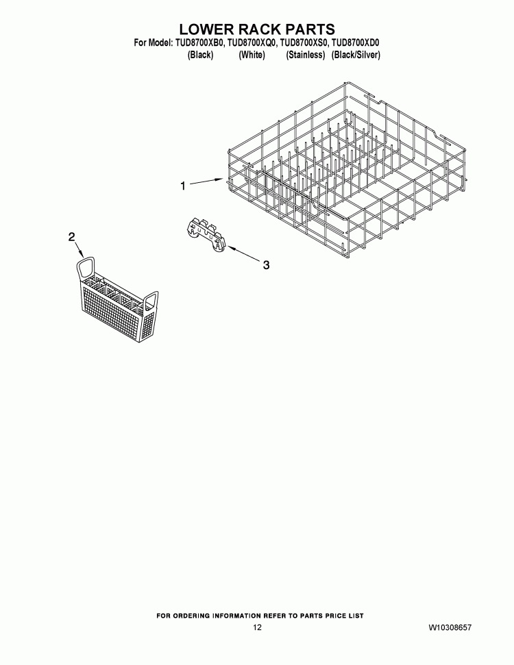 LOWER RACK PARTS Diagram and Parts List for TUD8700XQ0  Estate Dishwasher