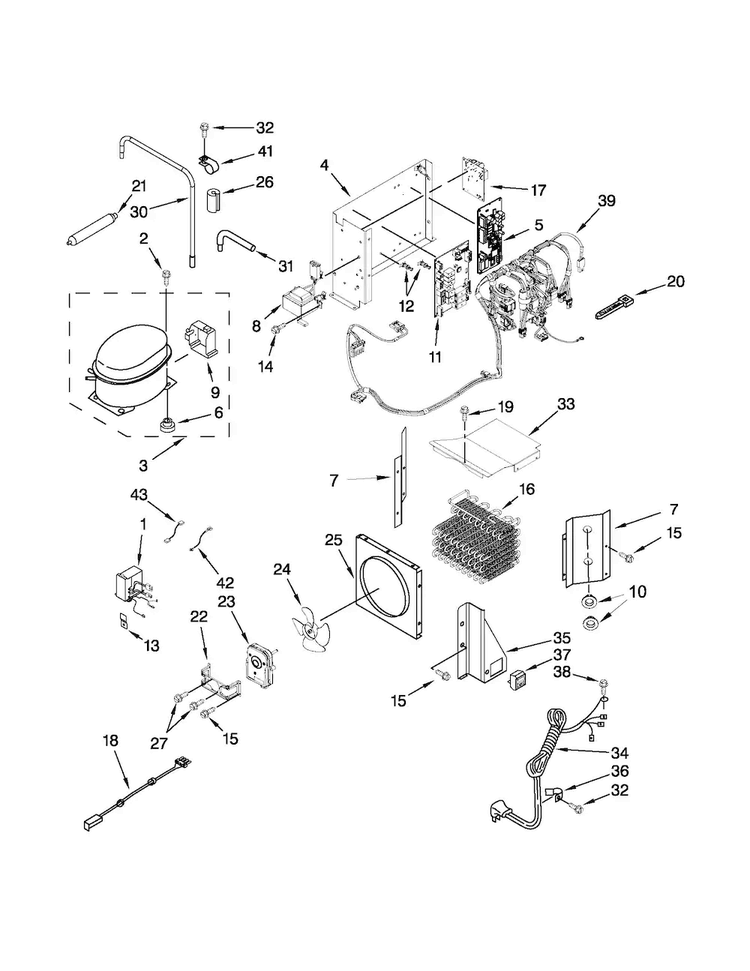 Upper Unit Parts Diagram and Parts List for KBFC42FTS08  KitchenAid Refrigerator