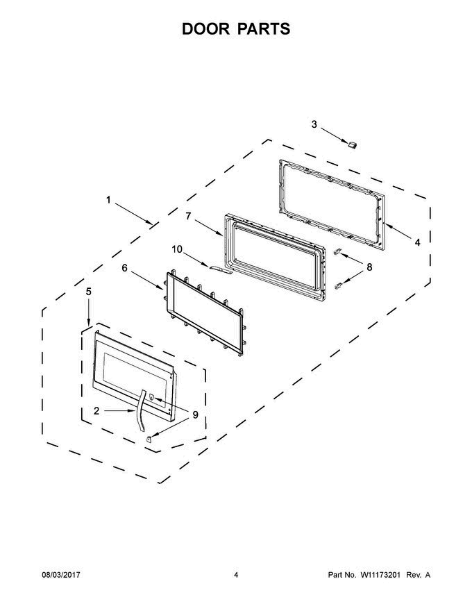 03 - Door Parts Diagram and Parts List for YWMH53520CH2  Whirlpool Microwave Oven Combo