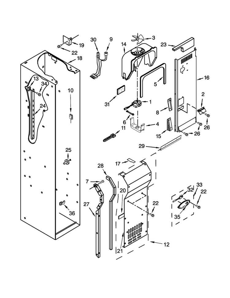 Freezer Liner And Air Flow Parts Diagram and Parts List for KBSN602EPA00  KitchenAid Refrigerator