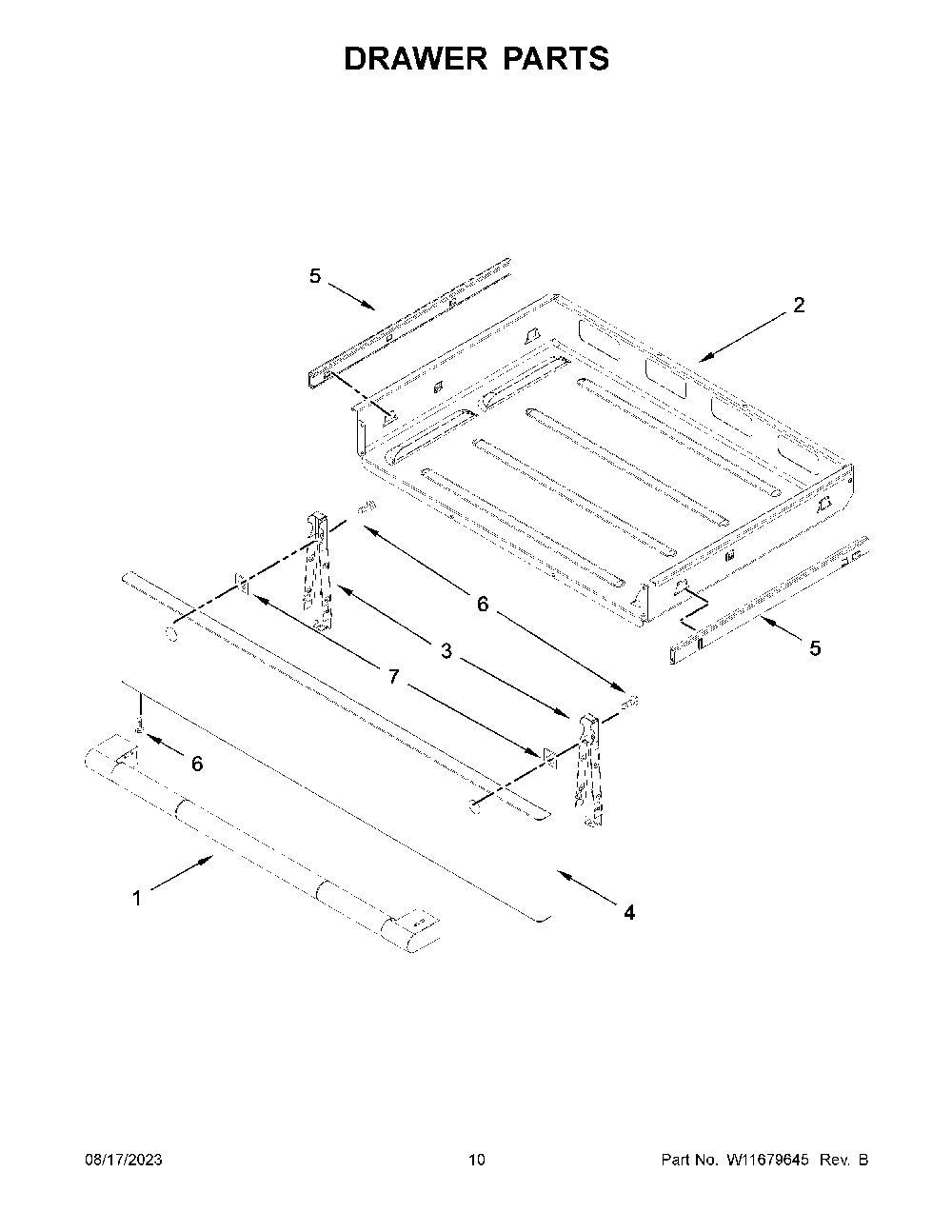 Drawer Parts Diagram and Parts List for KSIS730PSS0  KitchenAid Range