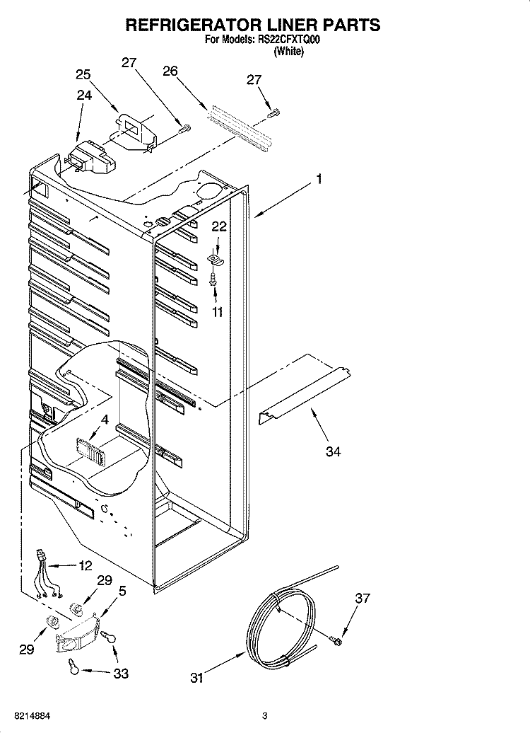 REFRIGERATOR LINER PARTS Diagram and Parts List for RS22CFXTQ00  Roper Refrigerator