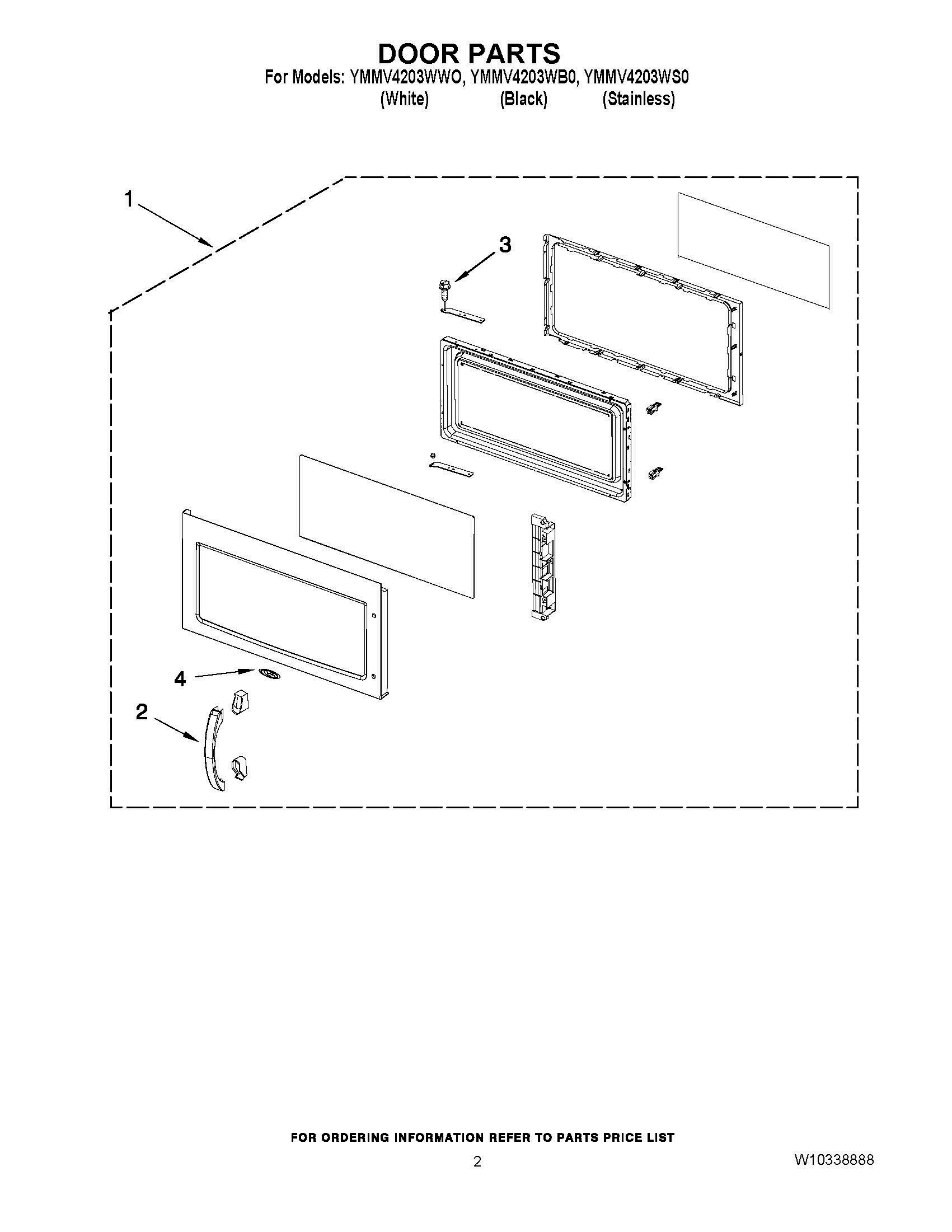 02 - DOOR PARTS Diagram and Parts List for YMMV4203WS0  Whirlpool Microwave