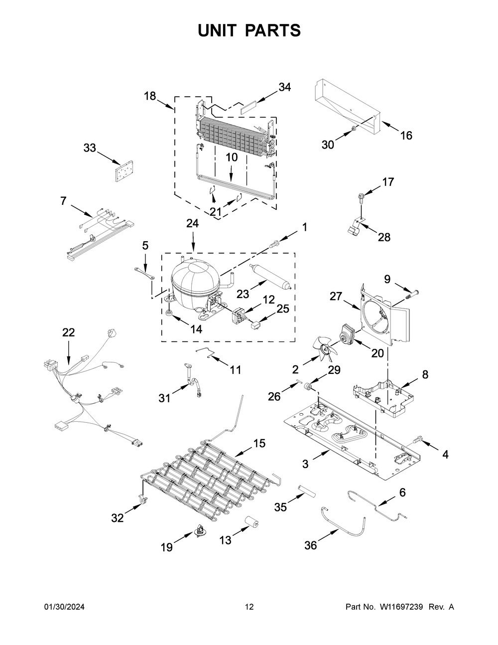 Unit Parts Diagram and Parts List for WRB329DMBW05  Whirlpool Refrigerator