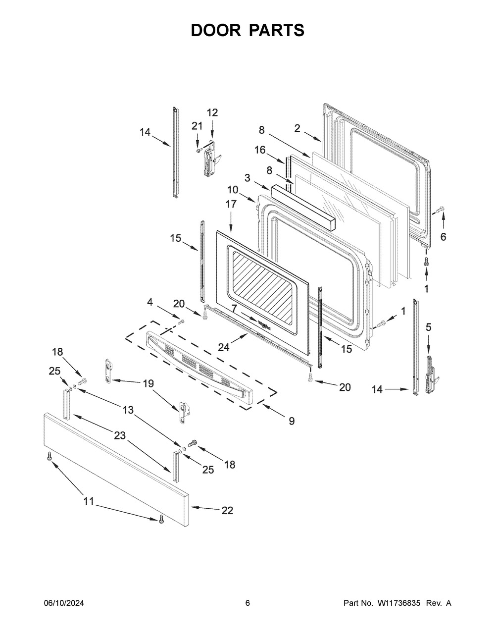 Door Parts Diagram and Parts List for WEE515SALS3  Whirlpool Range