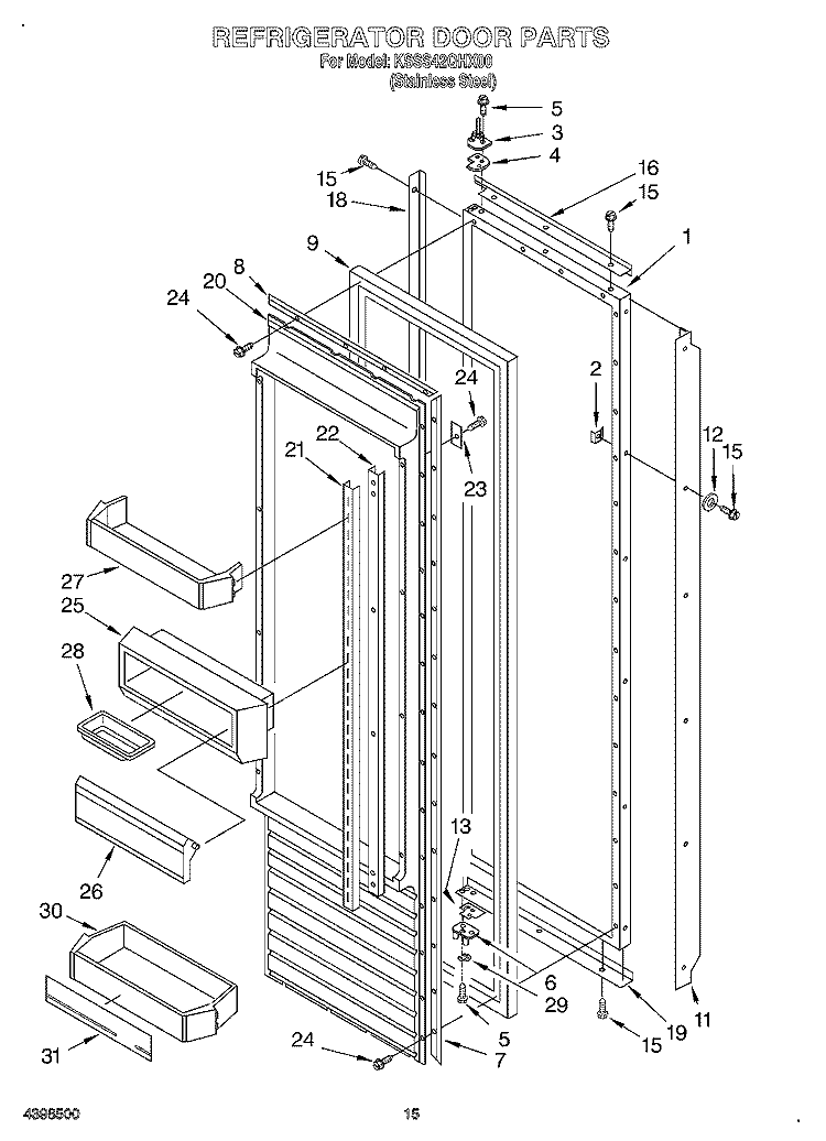 REFRIGERATOR DOOR Diagram and Parts List for KSSS42QHX00  KitchenAid Refrigerator
