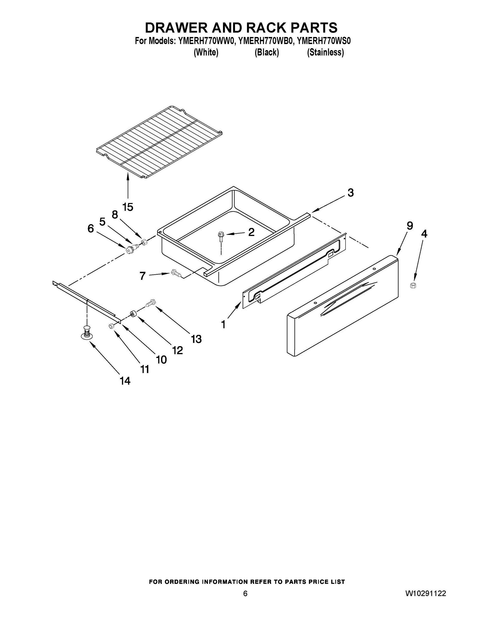 05 - DRAWER AND RACK PARTS Diagram and Parts List for YMERH770WB0  Whirlpool Range