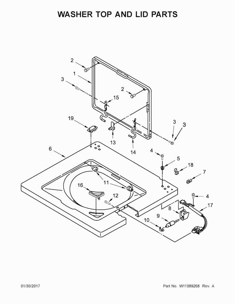 Washer Top And Lid Parts Diagram and Parts List for WET4027EW1  Whirlpool Washer Dryer Combo