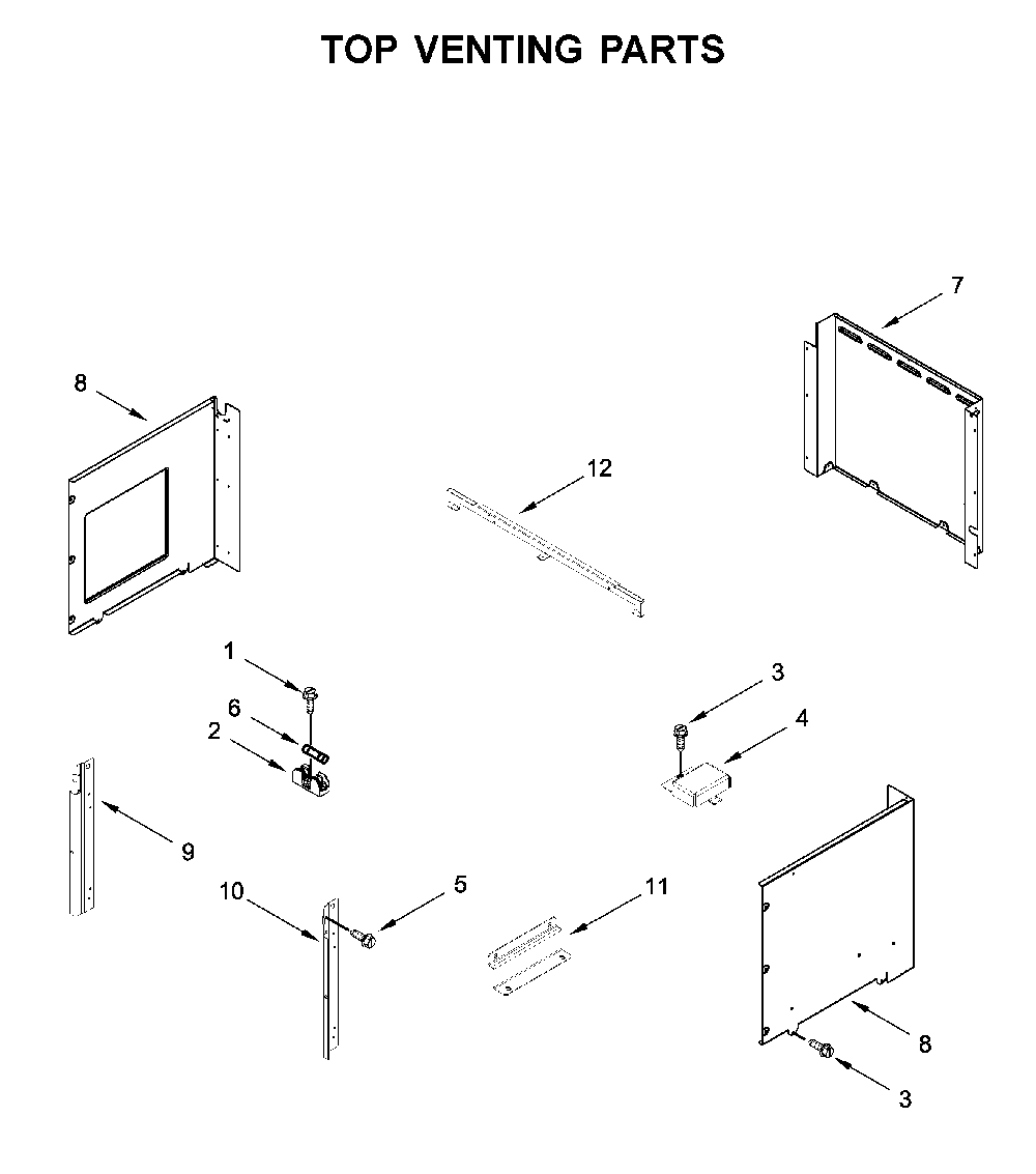 Top venting parts Diagram and Parts List for WOC54EC7HW04  Whirlpool Microwave