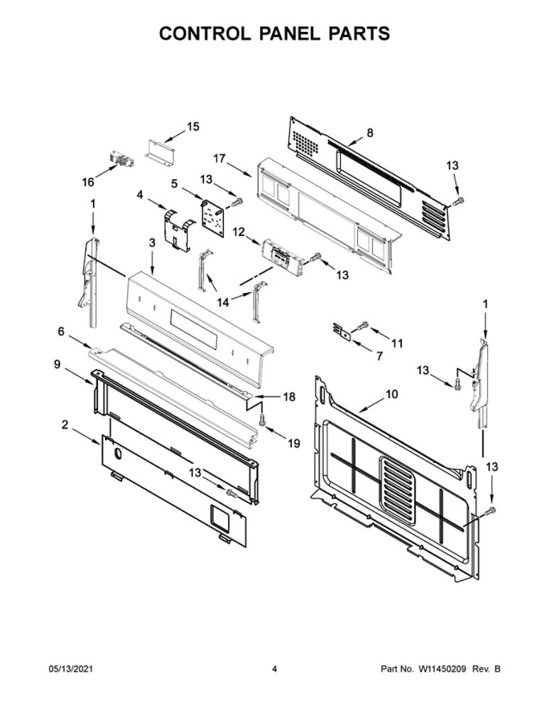 Control Panel Parts Diagram and Parts List for WFG550S0HZ2  Whirlpool Range