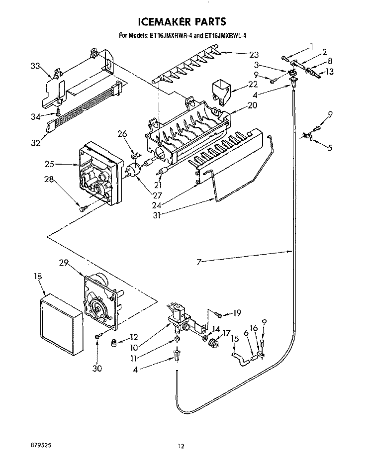 ICEMAKER, LIT/OPTIONAL Diagram and Parts List for ET16JMXRWR4  Whirlpool Refrigerator