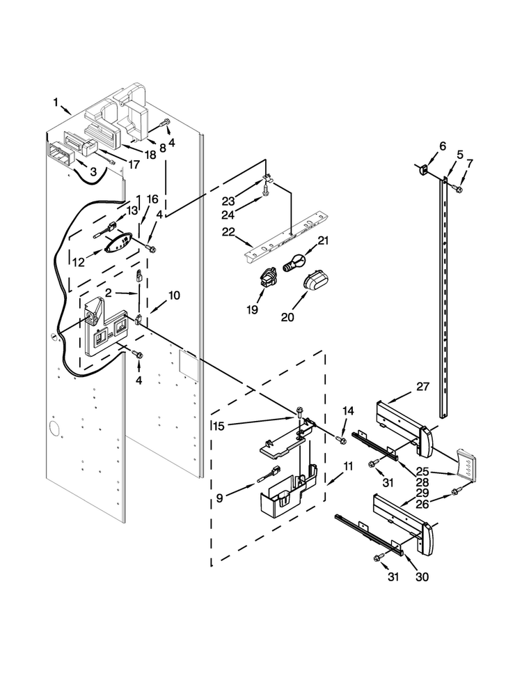 Refrigerator Liner Parts Diagram and Parts List for KSSC48FTS20  KitchenAid Refrigerator