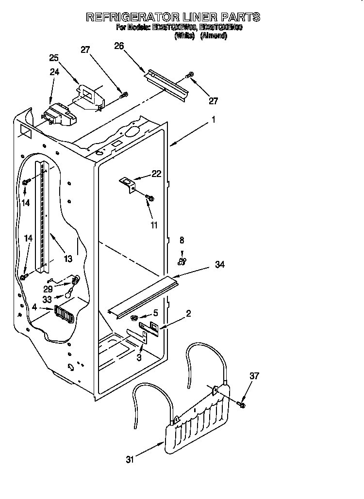 Refrigerator Liner Diagram and Parts List for 824421985  Whirlpool Refrigerator