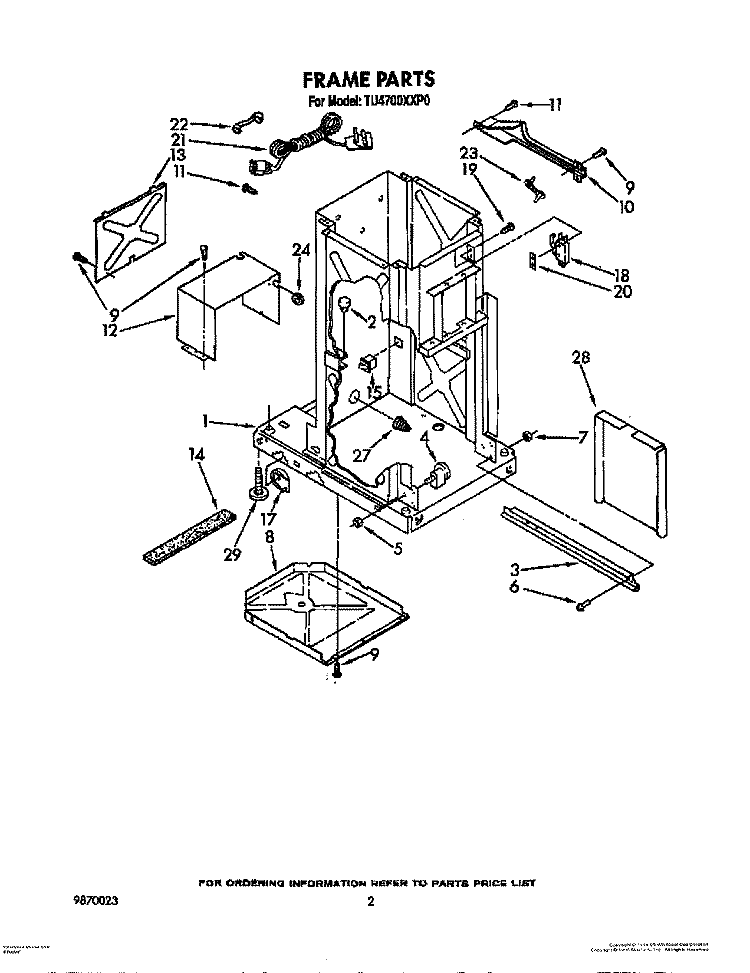 FRAME Diagram and Parts List for TU4700XXP0  Whirlpool Trash Compactor