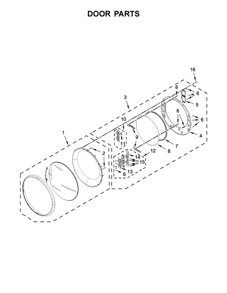 Door Parts Diagram and Parts List for WGD7540FW0  Whirlpool Dryer