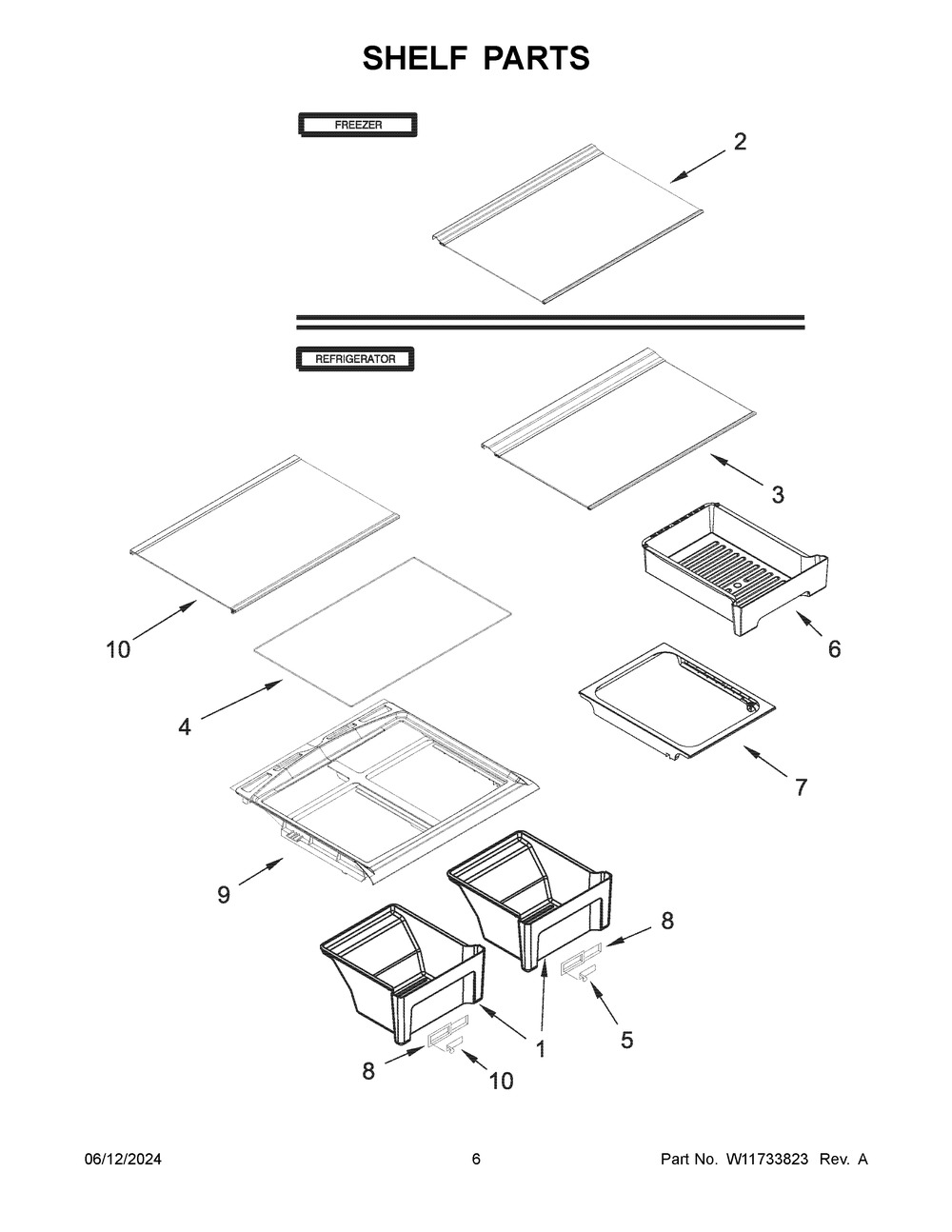 Shelf Parts Diagram and Parts List for WRT518SZFG04  Whirlpool Refrigerator
