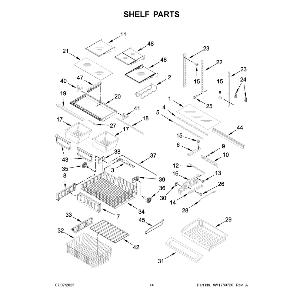 Shelf Parts Diagram and Parts List for KRFF302ESS09  KitchenAid Refrigerator