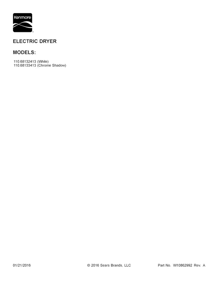 Cover Sheet Diagram and Parts List for 11068132413  Kenmore Dryer