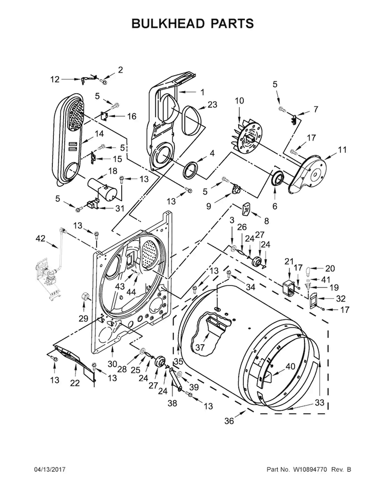 Bulkhead Parts Diagram and Parts List for WGD7300DC2  Whirlpool Dryer