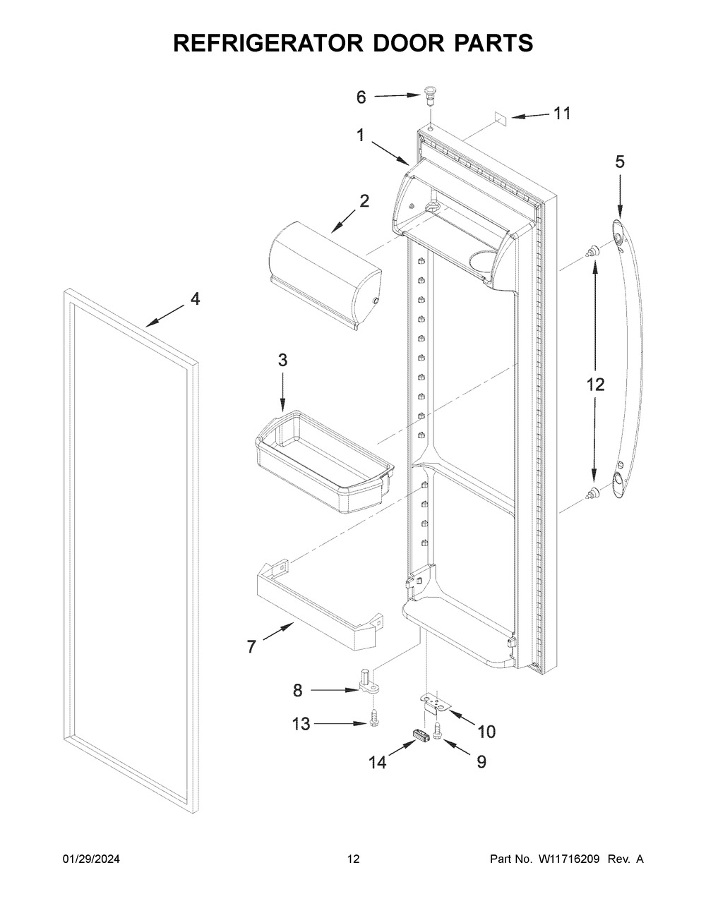 Refrigerator Door Parts Diagram and Parts List for WRS335SDHB07  Whirlpool Refrigerator