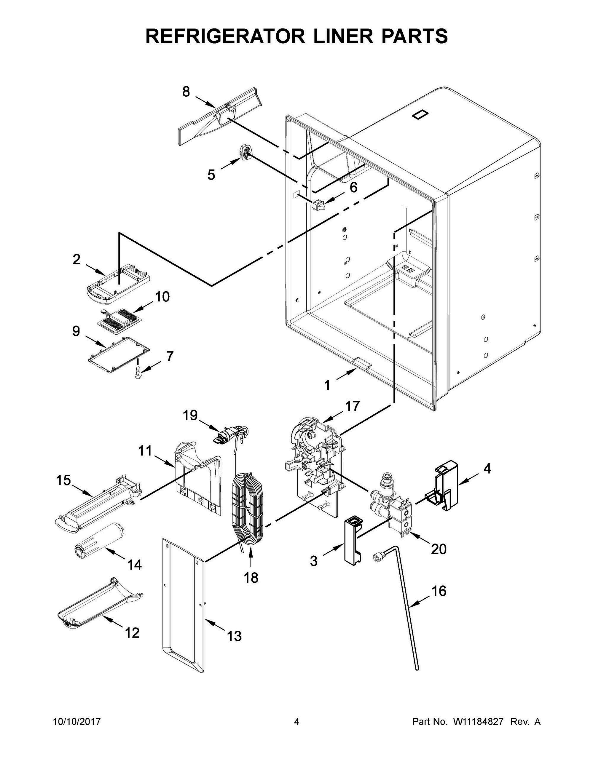 03 - REFRIGERATOR LINER PARTS Diagram and Parts List for MFI2570FEZ04  Whirlpool Refrigerator