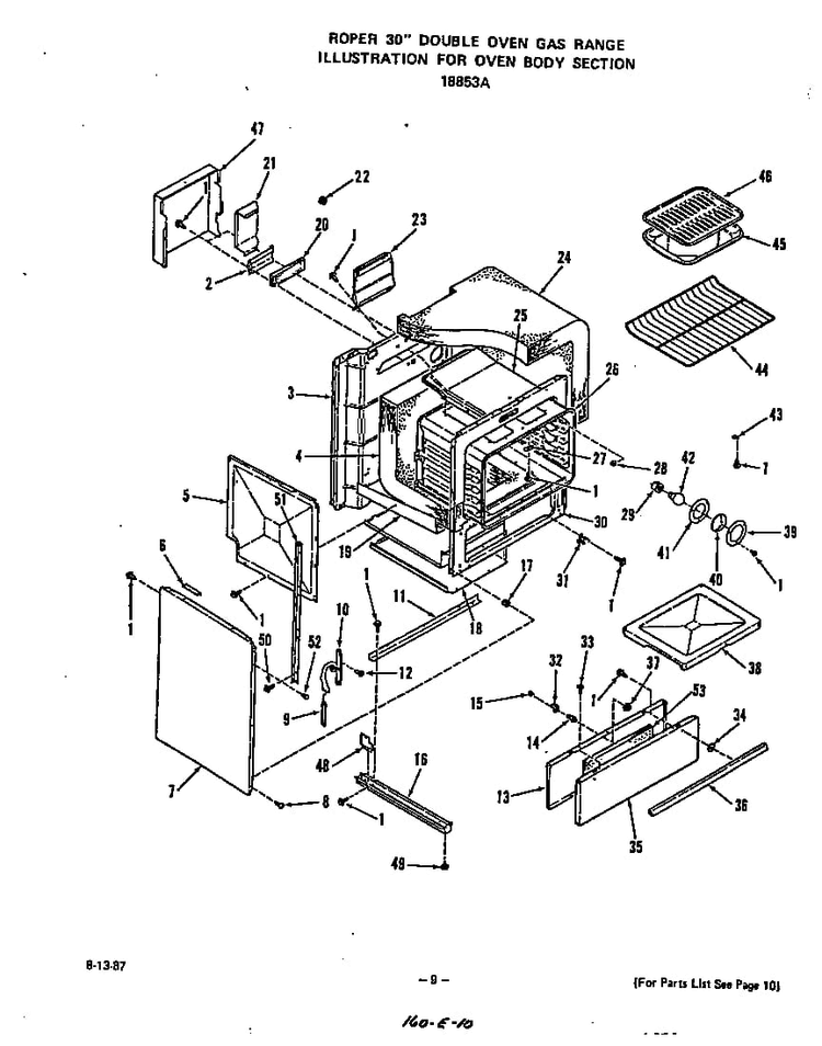 Oven Body Diagram and Parts List for 1885*3A  Roper Range