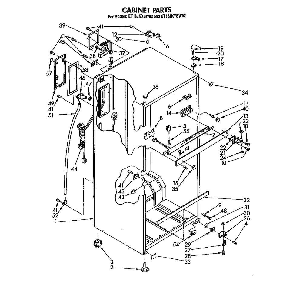 Cabinet Diagram and Parts List for ET16JKSXW02  Whirlpool Refrigerator
