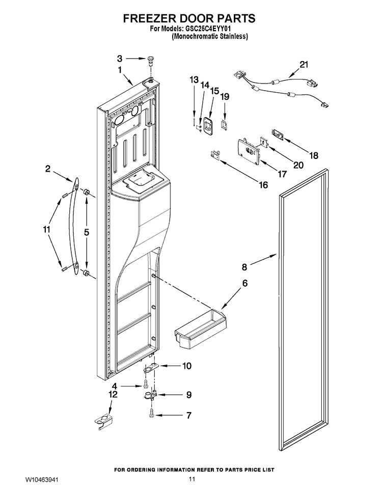 FREEZER DOOR PARTS Diagram and Parts List for GSC25C4EYY01  Whirlpool Refrigerator