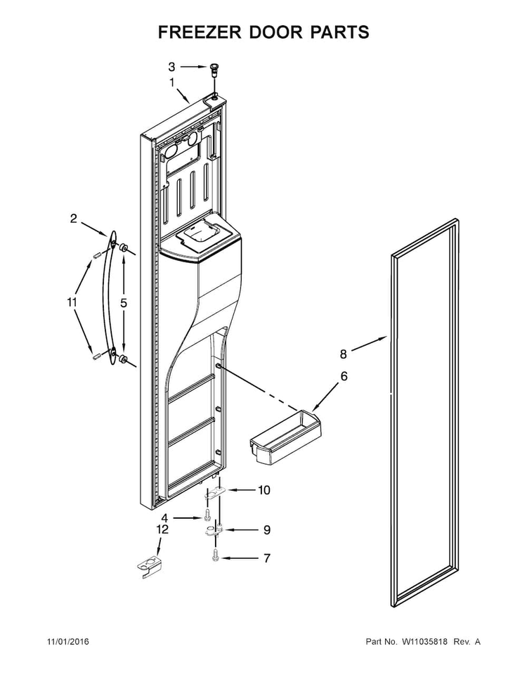 Freezer Door Parts Diagram and Parts List for 10651135610  Kenmore Refrigerator