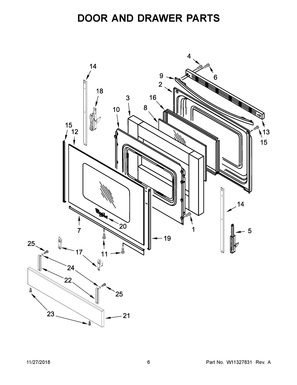 Door And Drawer Parts Diagram and Parts List for WEC310SAGW2  Whirlpool Range