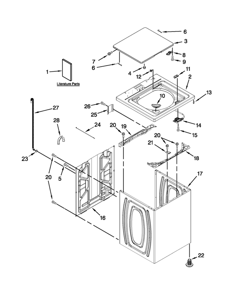 Top And Cabinet Parts Diagram and Parts List for 7MWTW1703BM0  Whirlpool Washer