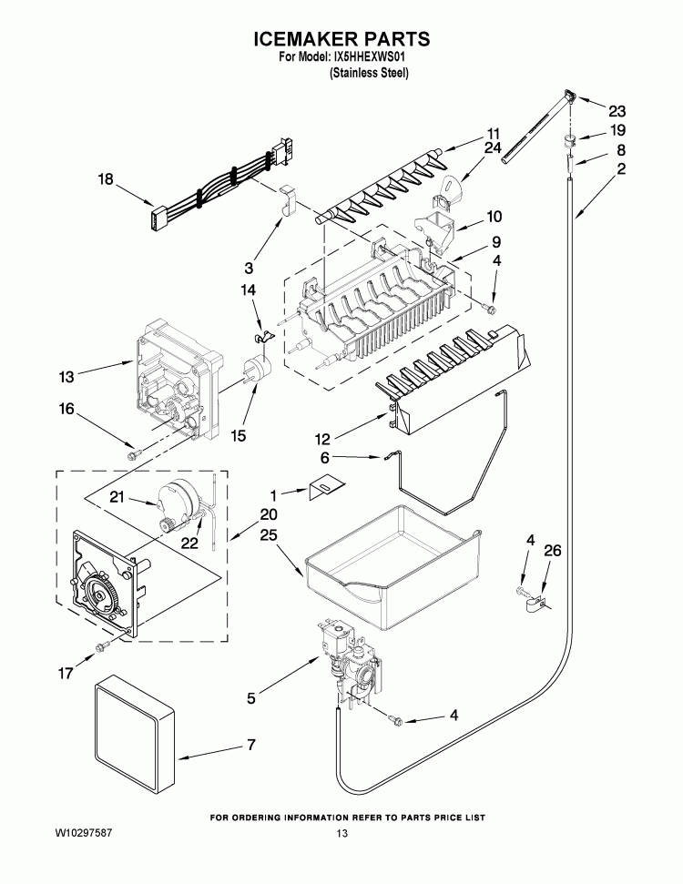 ICEMAKER PARTS Diagram and Parts List for IX5HHEXWS01  Whirlpool Refrigerator
