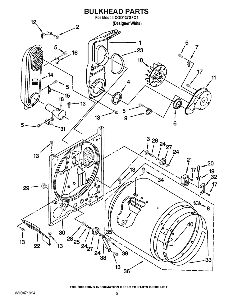 BULKHEAD PARTS Diagram and Parts List for CGD137SXQ1  Whirlpool Dryer